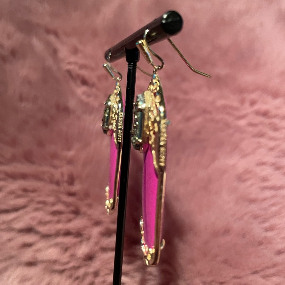 Kendra Scott Glam Rocks Deva Earrings in Hot Pink and Iridescent Drusy - Picture 6 of 8